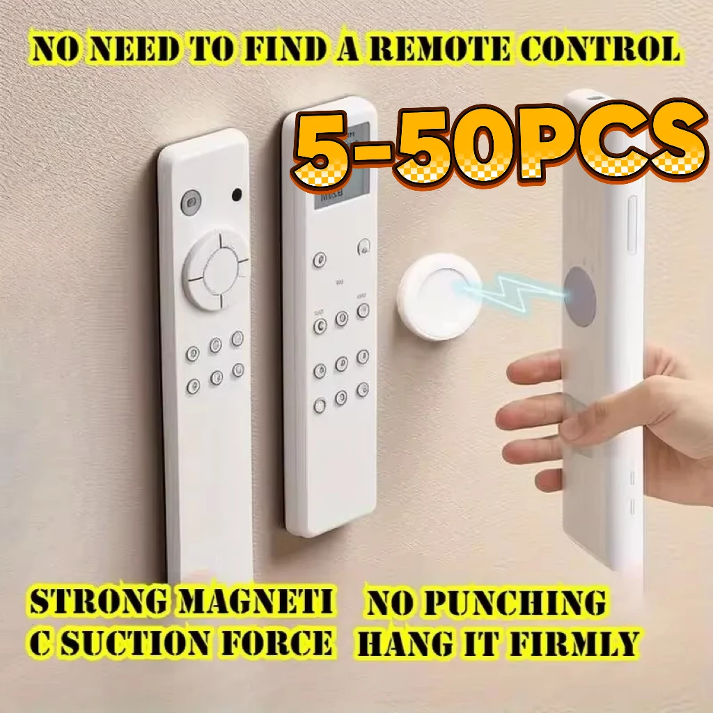 No Drill Adhesive Magnetic Wall Mount Remote Holder Strong Hold Space Saving Rack For TV AC DVD Remotes Home Office Use White