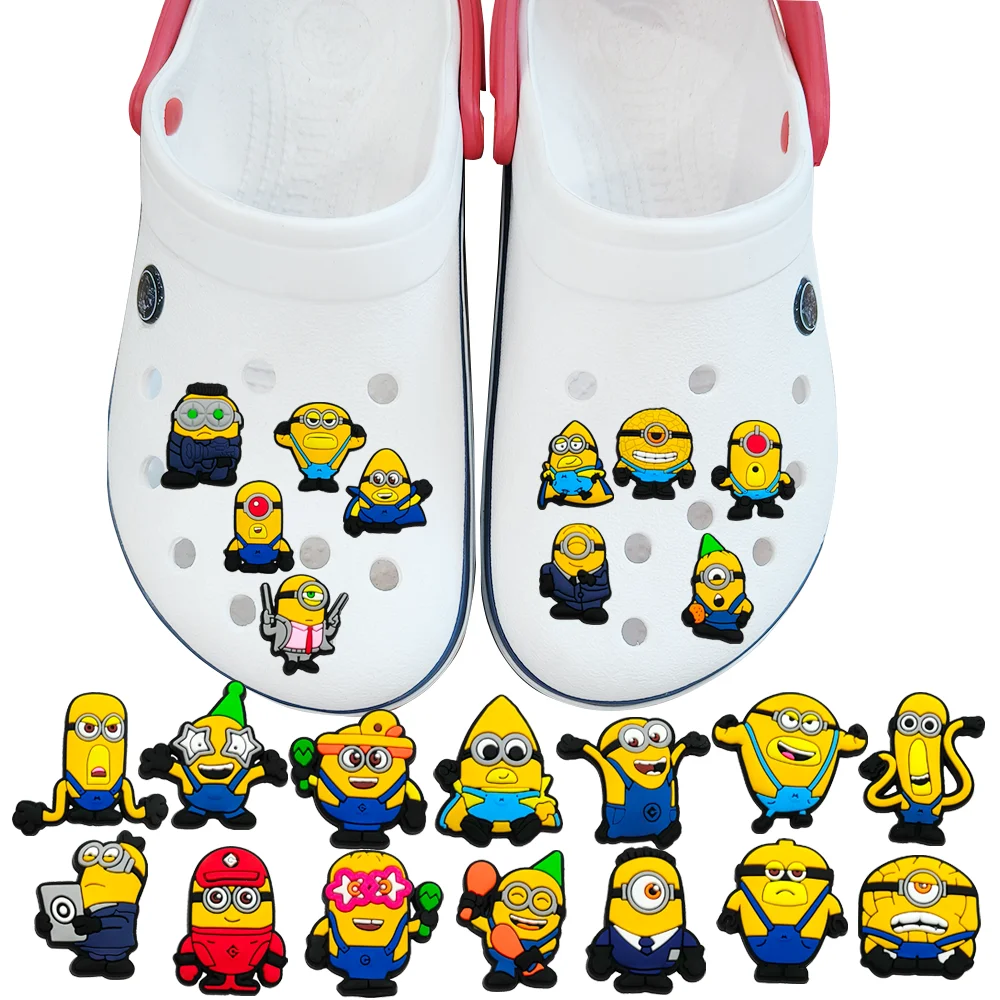 

24Pcs Cartoon Cute Little Yellow Man Clogs Decorations Shoe Flower Decorative Buckles Detachable Shoe charms Children gift