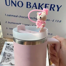 Tapas de cubierta de paja de oso lindo para tazas Stanley Kawaii, cubierta de punta de paja creativa a prueba de polvo de silicona para vaso, 10mm