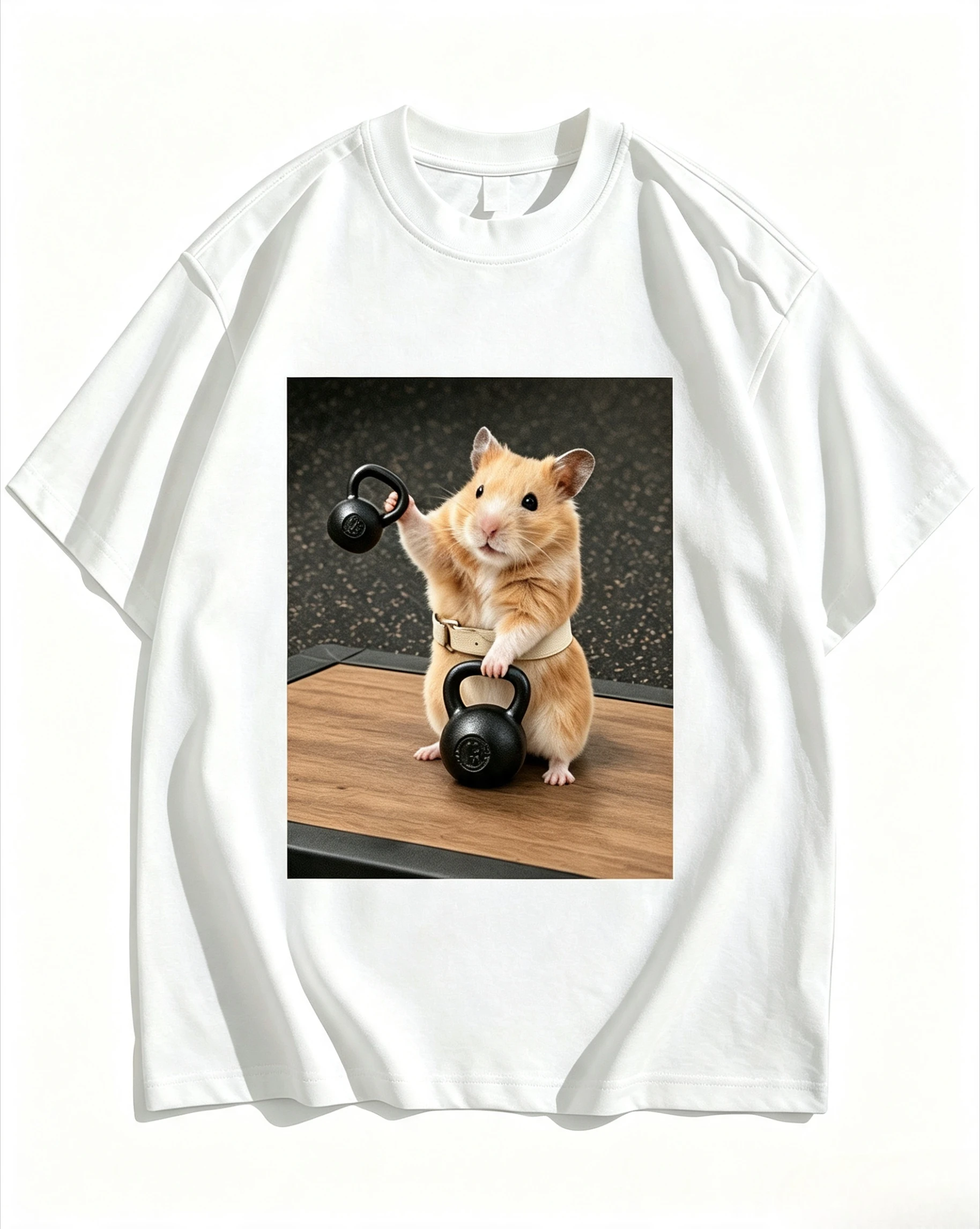 Strong Hamster Workout Kettlebell Scene T-shirt Men Women Fitness Lover Printed Tee Soft Cotton Loose Daily Streetwear Tops