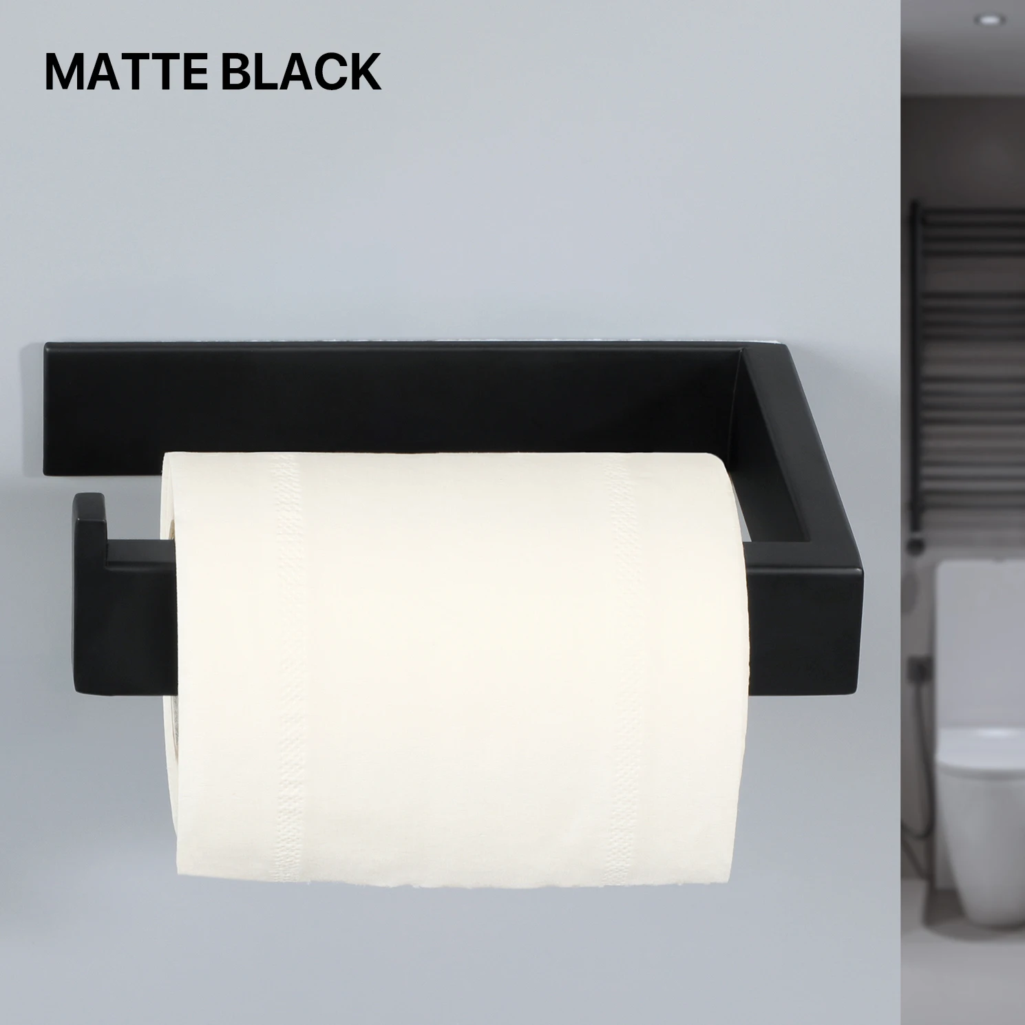 Self Adhesive Toilet Paper Holder Black Matt Stainless Steel Square Tissue Holder For Bathroom Storage Wc Accessories No Drill