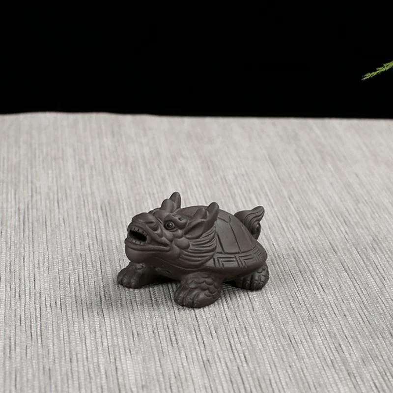 Handmade Zisha Purple Clay Dragon Turtle Tea Pet Wealth Figurine Fortune Symbol Tea Set Desktop Decor Ornament