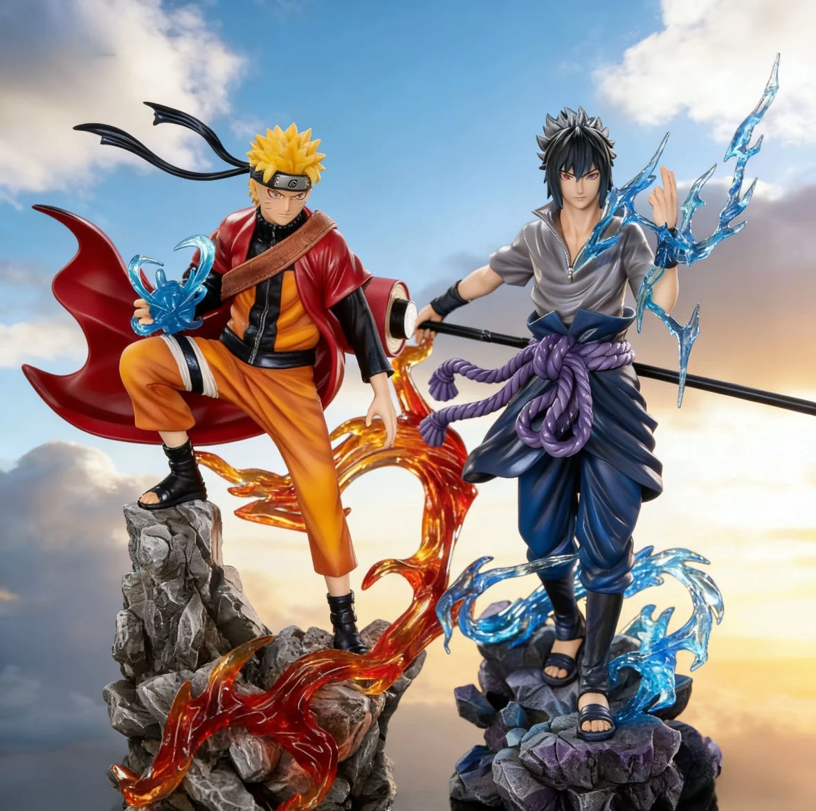 Figura de Ação Naruto de 23cm, Uzumaki Naruto e Uchiha Sasuke, Estátuas de Coleção, Modelo de Ornamentação de Anime