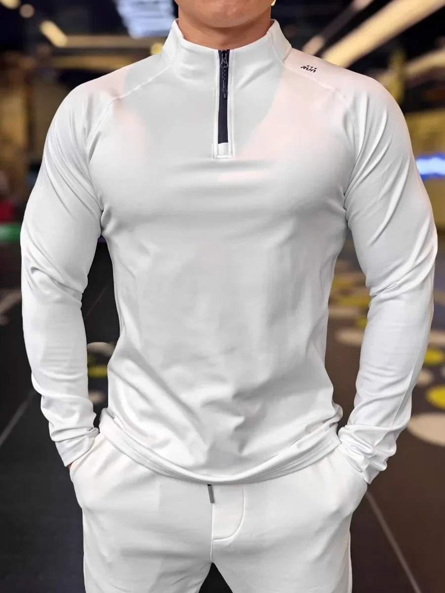 Spring Autumn American Slim-fit Warm Elastic Gym Fitness Running Training Sports Long-sleeved T-shirt 2024 New Style Men Top