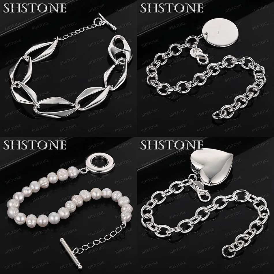 

Fashion 925 Sterling Silver Solid Round Heart Beads Irregular Oval Bracelets Lady Christmas Party Gift Fine Jewelry Accessories
