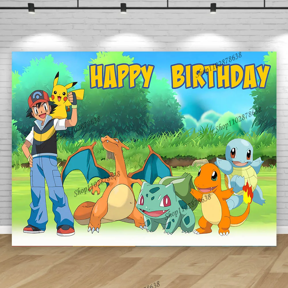 Pokemon Backdrop Boy Kid Birthday Party Photography Background Pet Elf Pikachu Photo Baby Shower Banner Decor Poster Props Strea