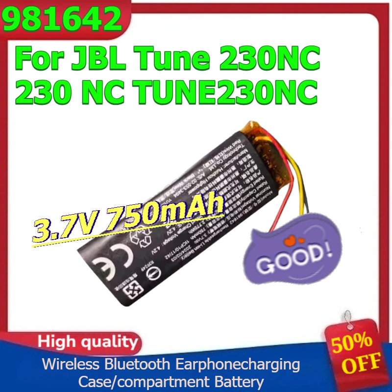 

981642 Battery for JBL Tune 230NC 230 NC TUNE230NC TWS Wireless Bluetooth Earphone Charging Compartment Battery 3.7V 750mAh