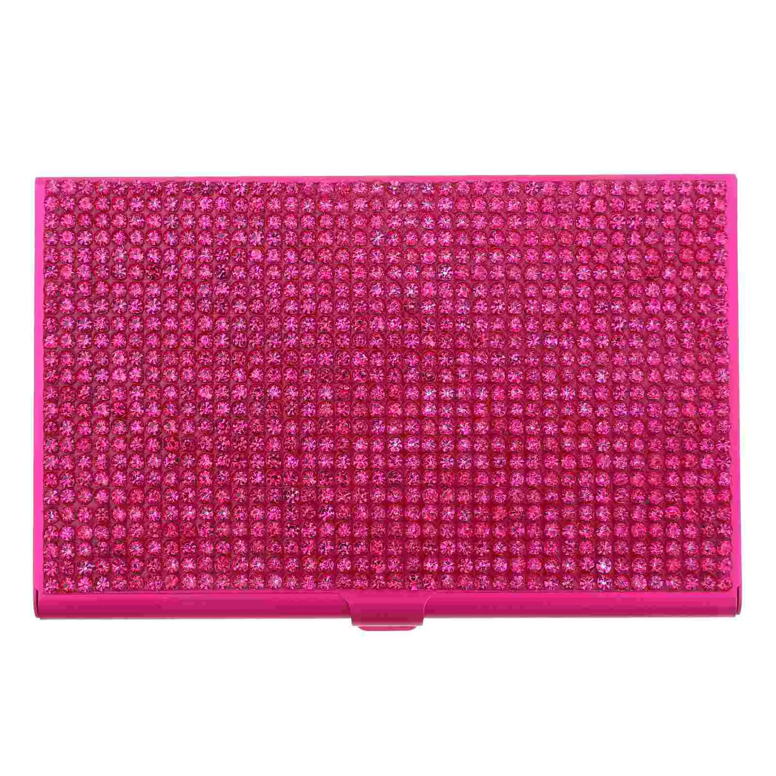 

Business Card Case Holder Holders Paste Drill Rosy Rhinestones Bling for Women Miss