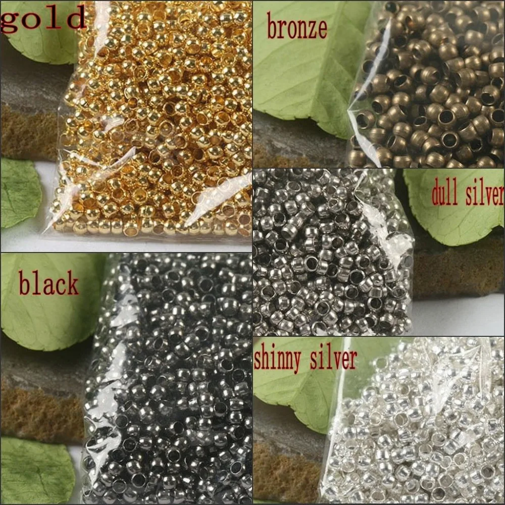 800PCS 2.4mm ,hole2mm Crimps round findings beads In 5colors
