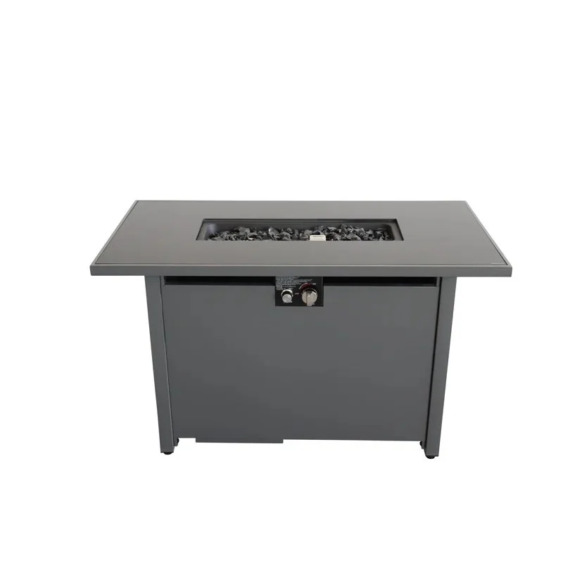 

42" Black Smoked Glass Rectangle Fire Pit with Metal Frame
