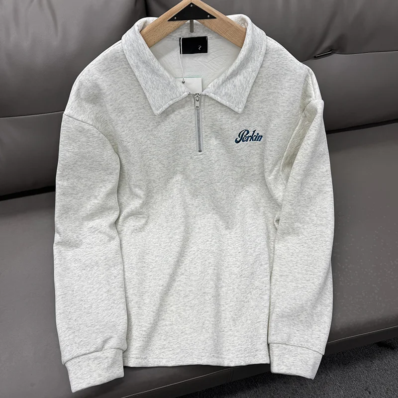 

Рубашка-поло с половиной молнии, футболка с длинным рукавом и вышивкой, мужские и женские весенне-осенние спортивные свободные повседневные пуловеры, толстовки