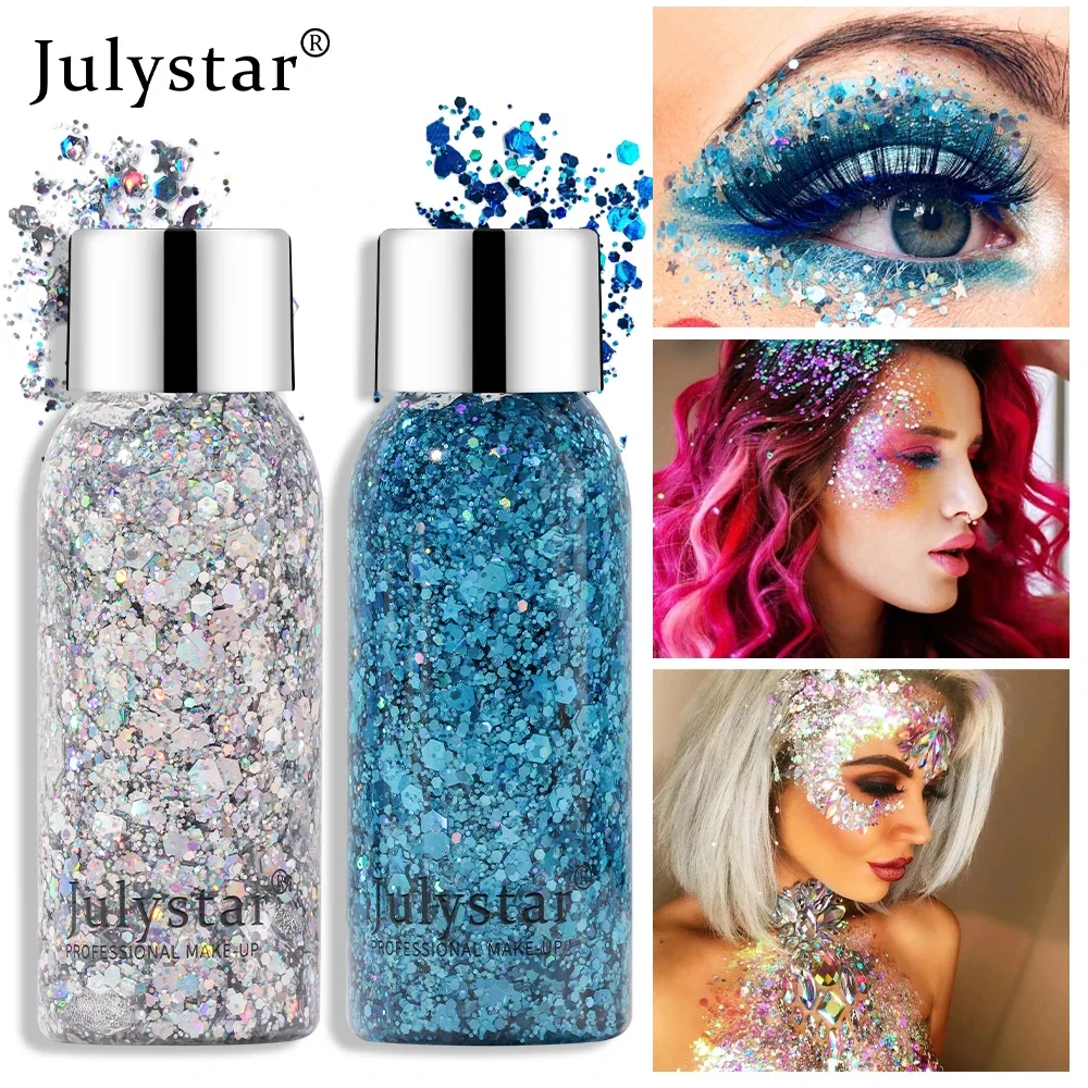 Glitter Eye Shadow Liquid Face Body Sequins Gel Long-Lasting Liquid Face Shimmer Multicolor For Party Music Festival Makeup 30ML