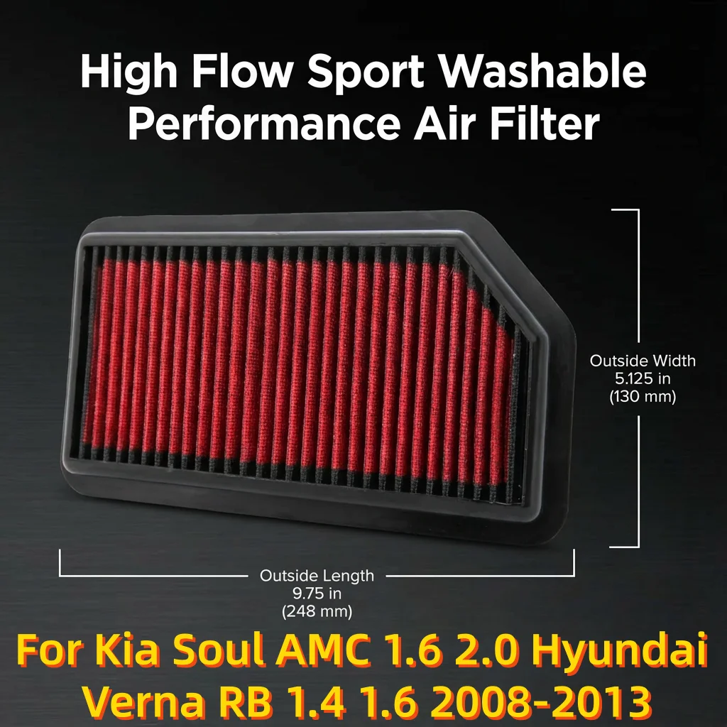 For Kia Soul AMC 1.6 2.0 Hyundai Verna RB 1.4 1.6 2008-2013 High Flow Sport Washable Performance Air Filter 33-2960 281131J000