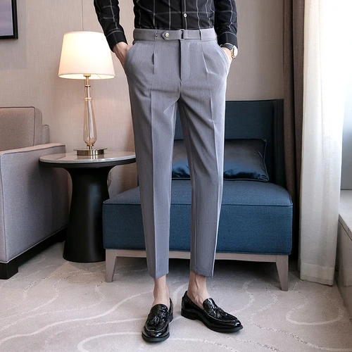 

Mens Suit Pants Spring Solid Color Casual Business Dress Slim Dress Trousers Mens Classic Fashion Nine Points Ankle Pants