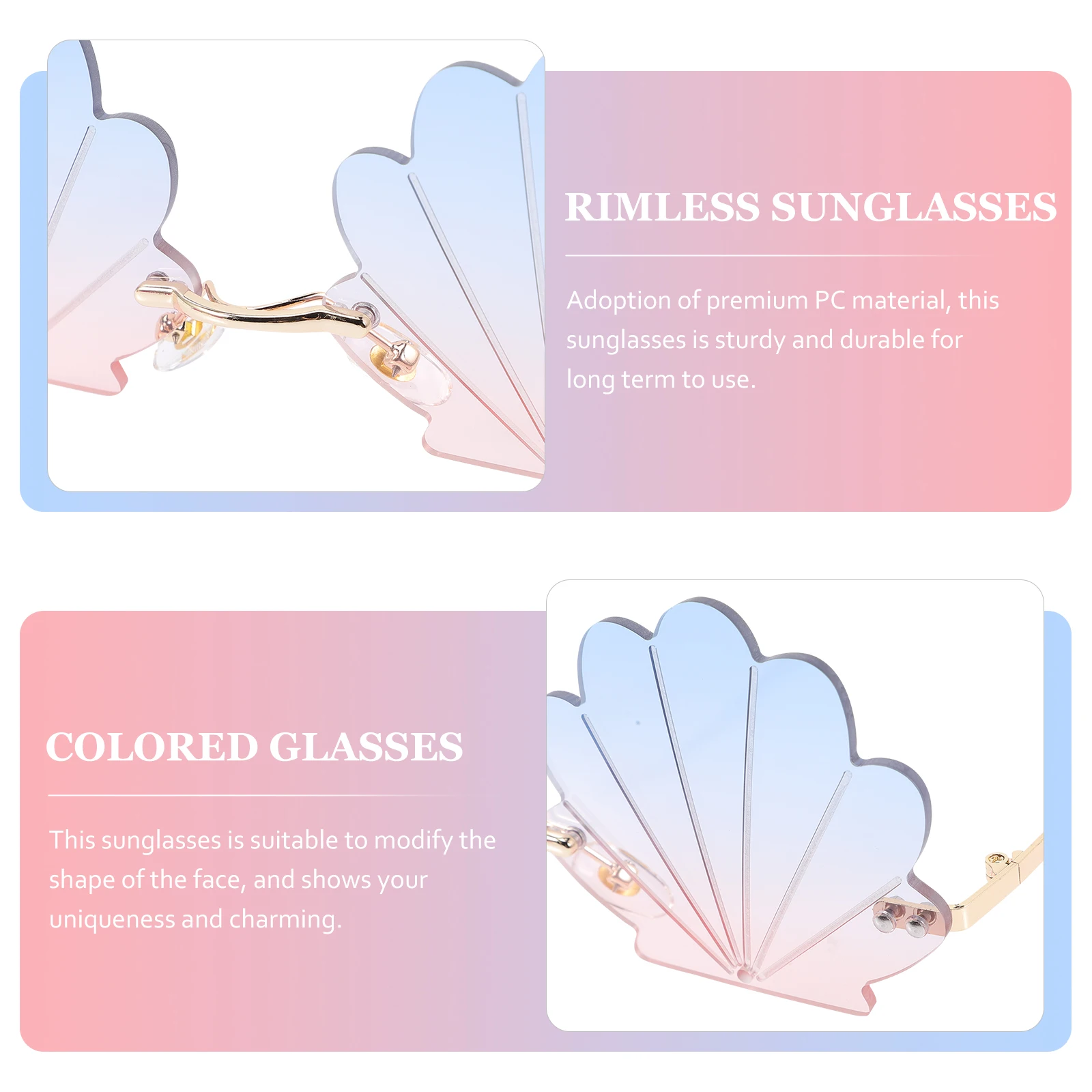 

Gold Frame Colored Rimless for Women Party Fun Seashell Metal PC Comfortable Party Sunglasses Gifts Beach Festivals