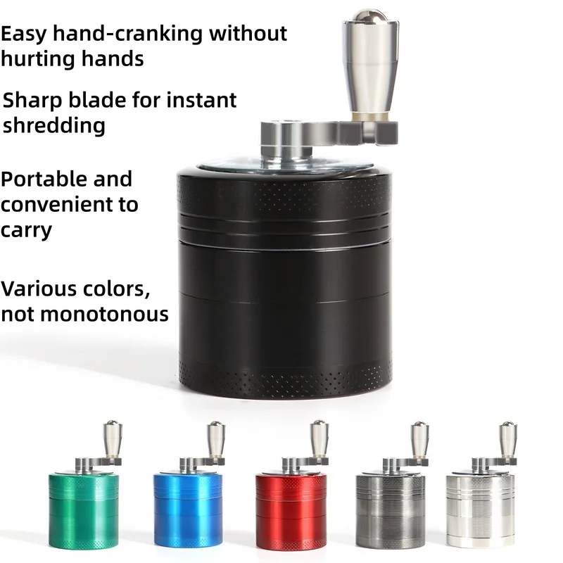 Zinc Alloy Hand Crank Herb Grinder 4 Layer Metal Handle Grinder Smoking Accessory