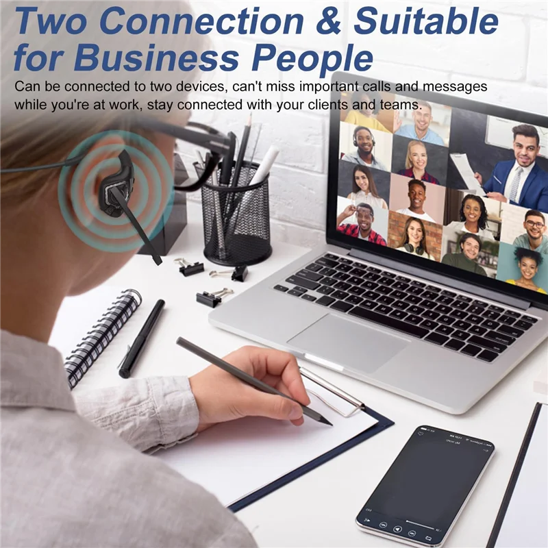 Eccellente-auricolare Bluetooth Cuffie auricolari aperte Cuffie wireless con cancellazione del rumore con microfono per lavoro di guida in ufficio a casa