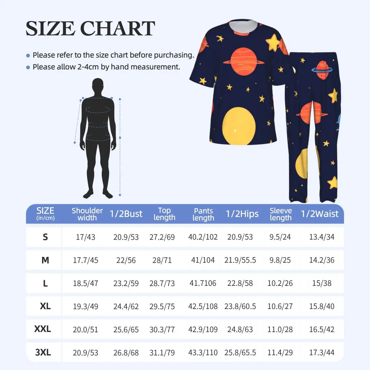 Men's Pajamas Set Summer Short-Sleeve Tops + Long Pants Nightwear Home Wear Suits Planets And Stars Cute Print Sleepwear view 6