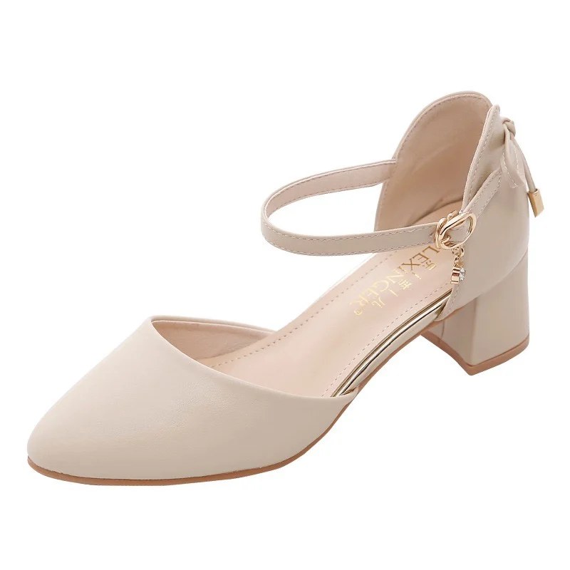 Zapatos de Tacón Alto de Cuero para Mujer, Primavera Verano, Nuevos, Tacón ueso, Hebilla en la Parte Delantera, Sandalias d...