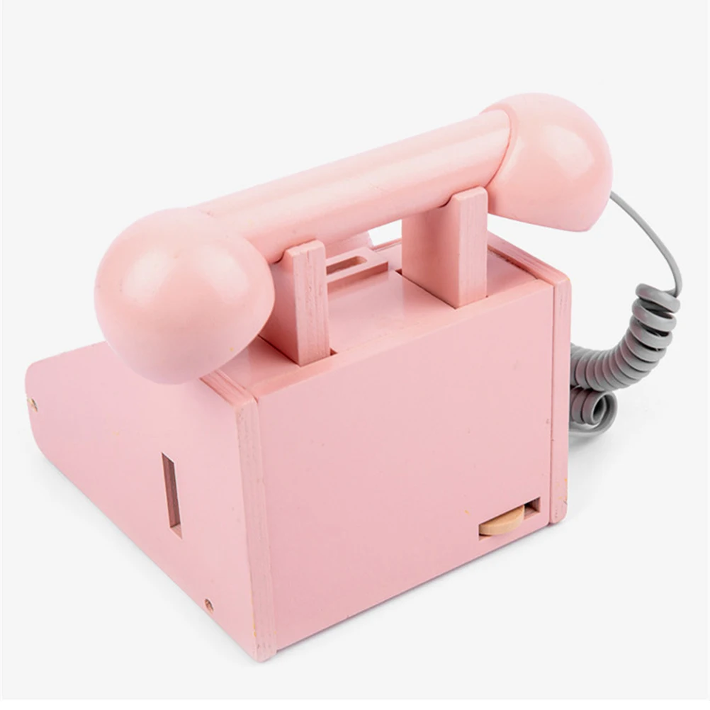 

Puzzle Phone Decorative Busy Board Play House Toys Wood Telephone Model Kids Simulation Pretend Rotary