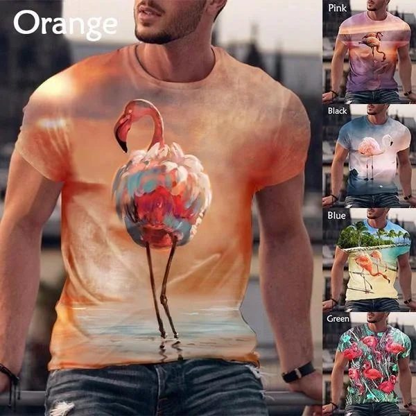

2023 New Funny Fashion Men's Casual Trendy Cool T-shirt Flamingo 3d Printed T-shirt Street Top Shirt