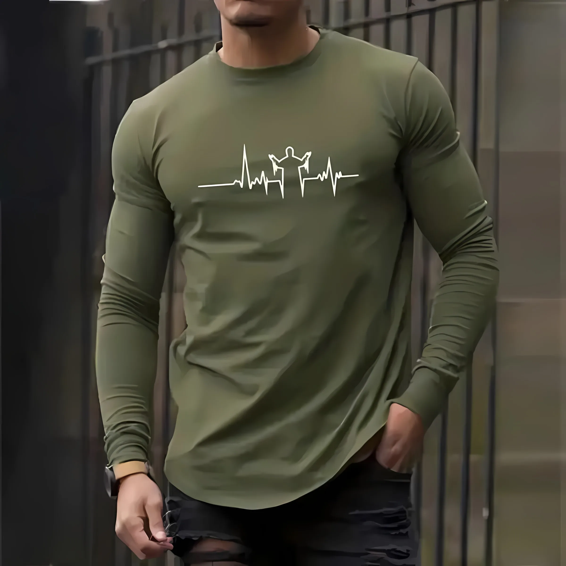 เสื้อยืดแขนยาวผู้ชายรุ่นใหม่สำหรับฤดูใบไม้ผลิและฤดูใบไม้ร่วงปี 2025 มีความทันสมัยสบายๆ และพิมพ์ลายทาง 3 มิติ