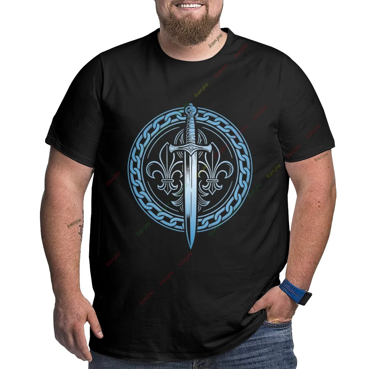 Men's 3D Print Oversized T-Shirt Vintage Compass Knight Sword Graphic Tee Crew Neck Short Sleeve Casual Plus Size Top 6xl 5xl