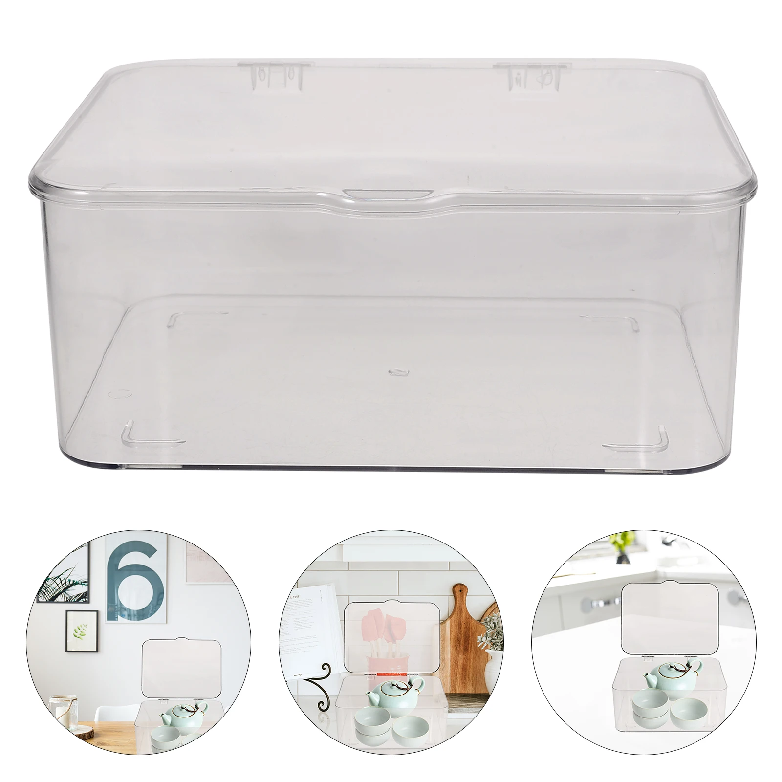 

Large Capacity Desktop Storage Box Stackable Home Organizer Sturdy Container Lid Kitchen Bedroom Living Room Tea Coffee Cups