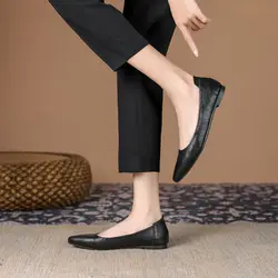 Luxury Leather Casual Black Formal Women's Summer Footwear Pointed Toe Shoes For Woman 2025 Moccasins Office Flats Flat Y2k