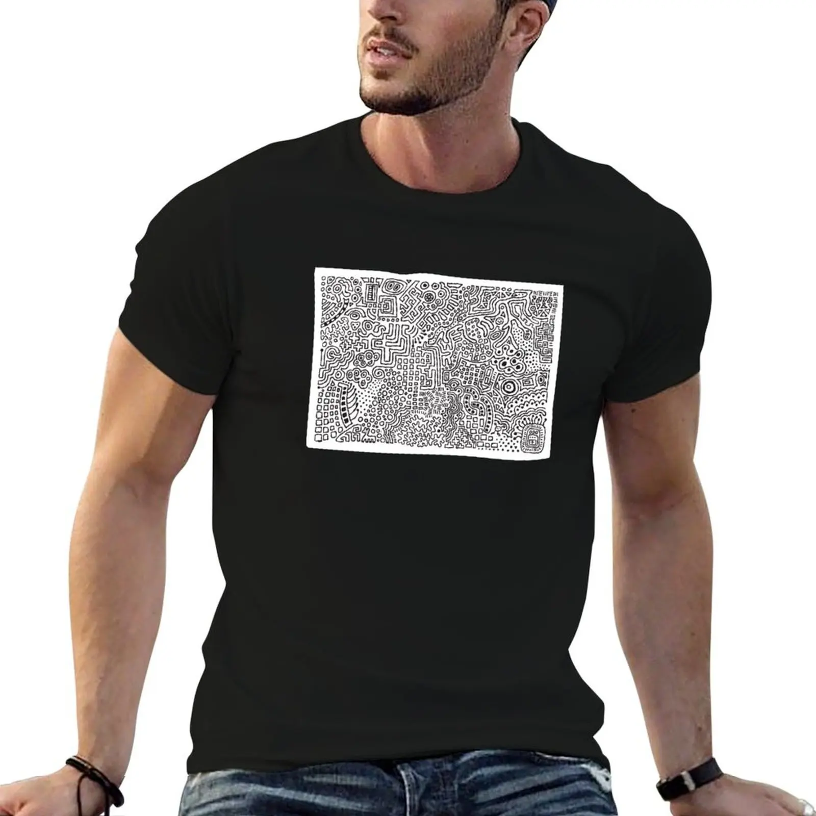 

Black on white scribble lines T-Shirt cotton t shirts man 100% man t shirts cotton t shirt for man T-shirt