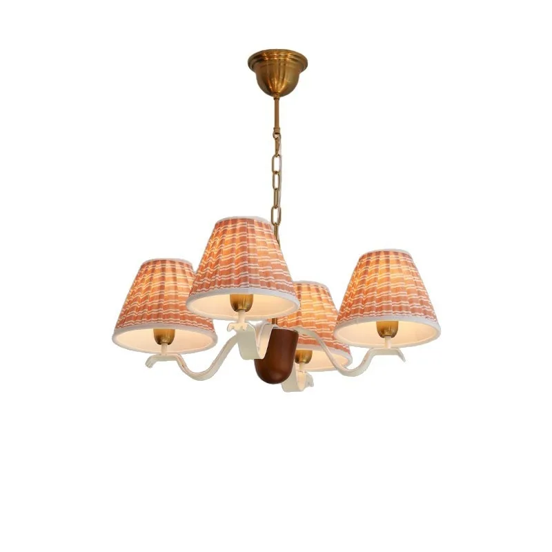 American medieval vintage study bedroom chandelier, designer fabric printing solid wood retro living room bedroom light