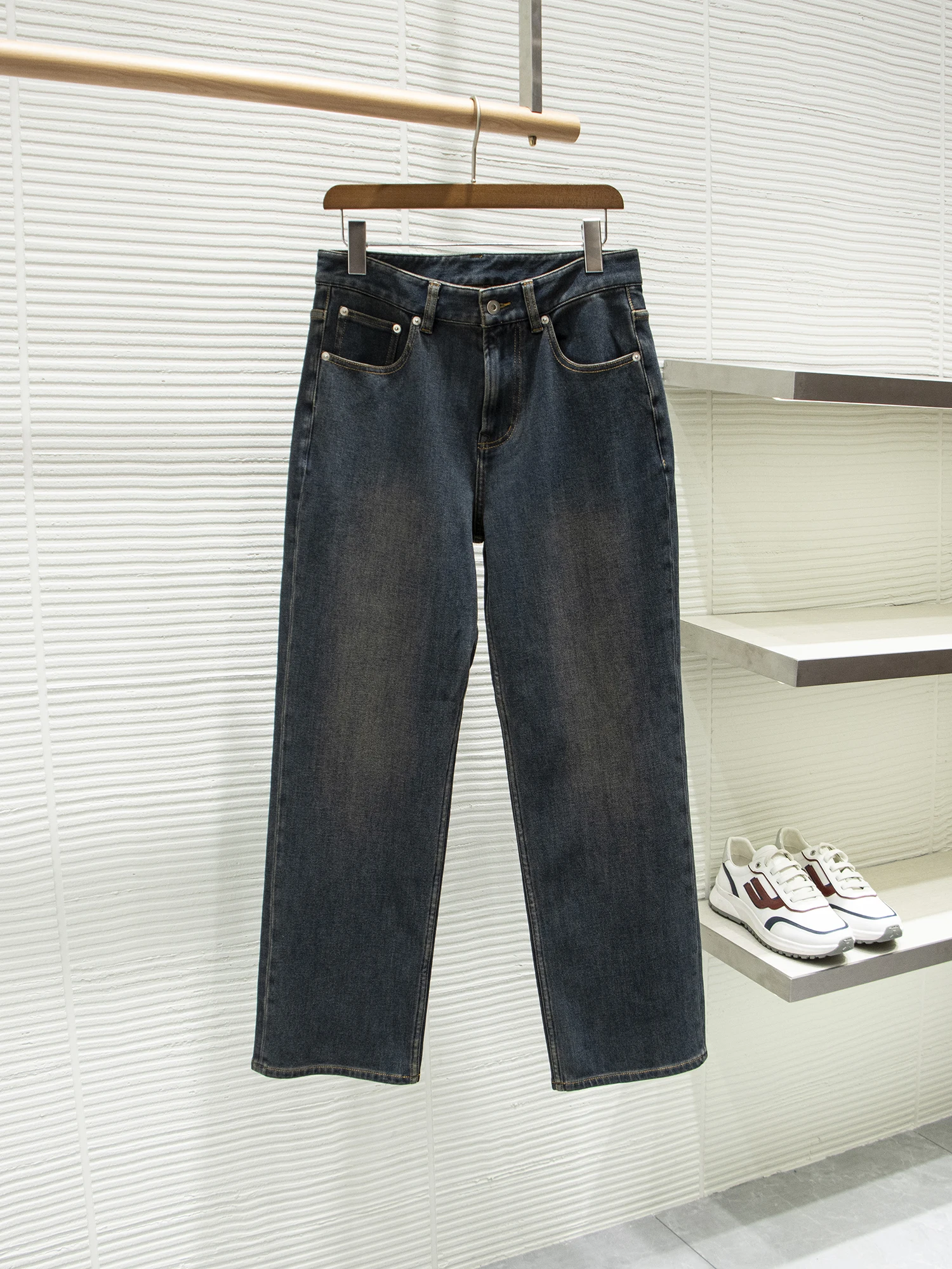 

Модные широкие джинсы с высокой талией для мужчин, мягкие, из эластичной ткани (4 унции), с эффектом потертости, прямого кроя, в городском стиле