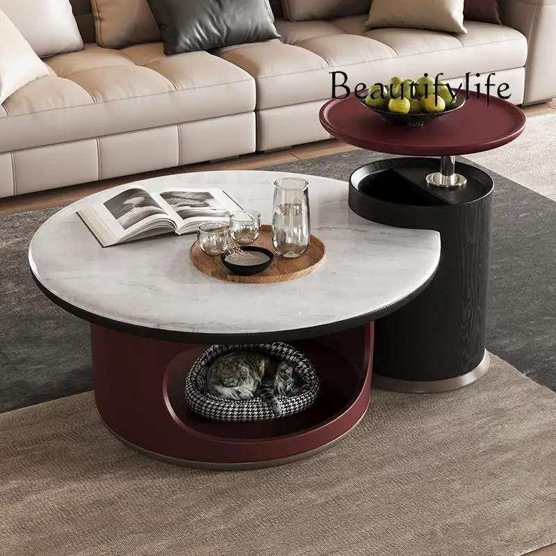 

V Microcrystalline stone round modern simple living room household small apartment Italian light luxury pet cat nest tea table