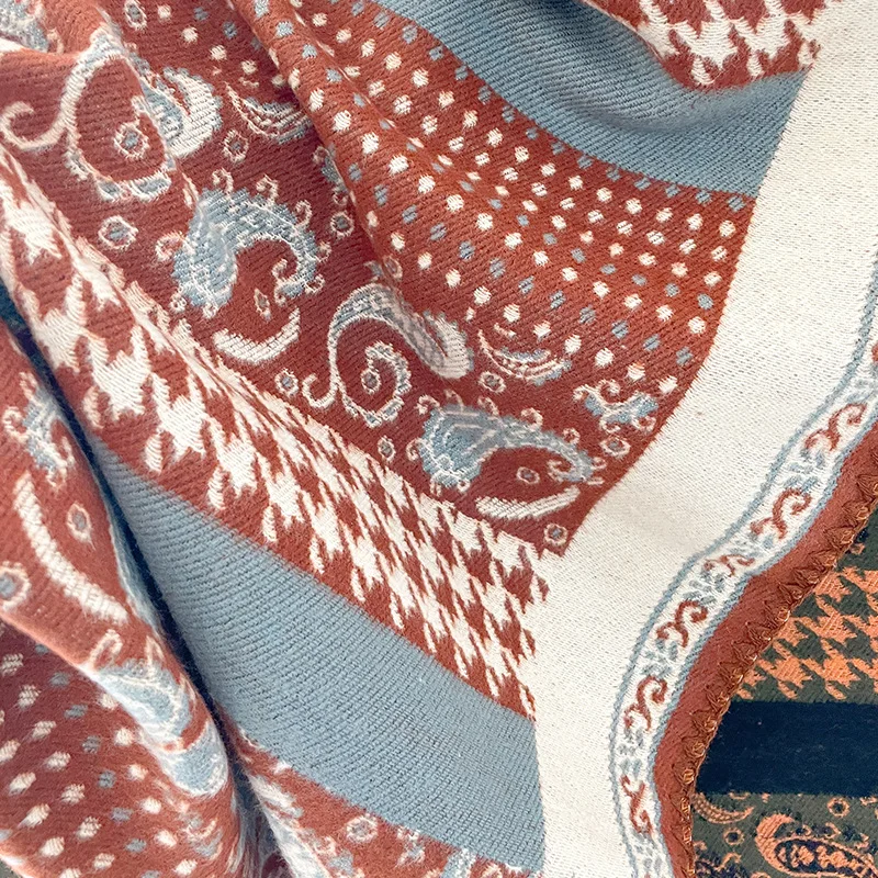 Autumn and Winter New Ethnic Warm Imitation Cashmere Scarf Women Double-sided Butterfly Thickened Scarves Shawl Cape Outside