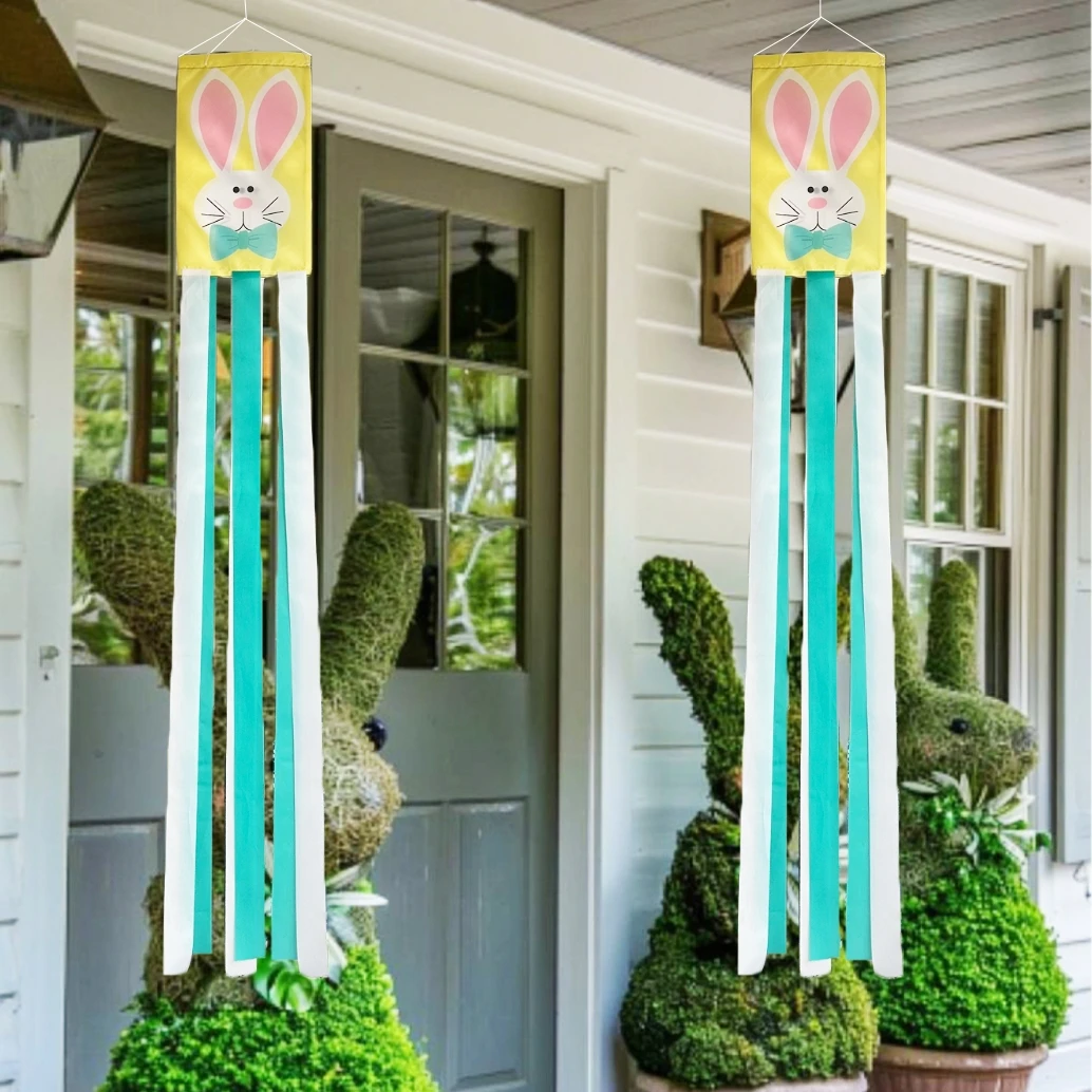 Easter Spring Outdoor Windsock, Happy Easter Bunny Gnome Party Celebration Garden Decoration, Home Celebration Garden Decor