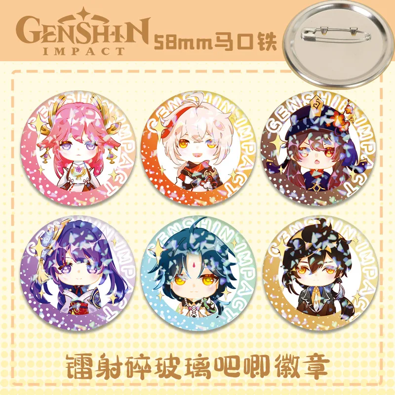 Impact Tinplate Badge Ayaka Yae Miko Rosaria Kaedehara Kazuha Mona Keqing Laser Soft Button Brooches Anime Jewelry