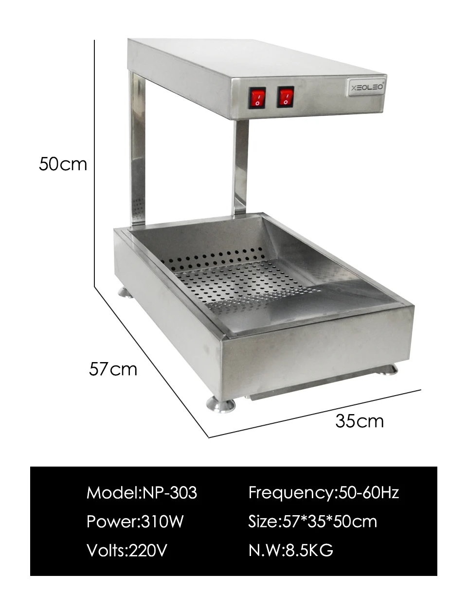 XEOLEO Commercial Stainless Steel Electric 220V Fries Warmer Thermostat Machine Durable Food Warming Machine With Drip Tray