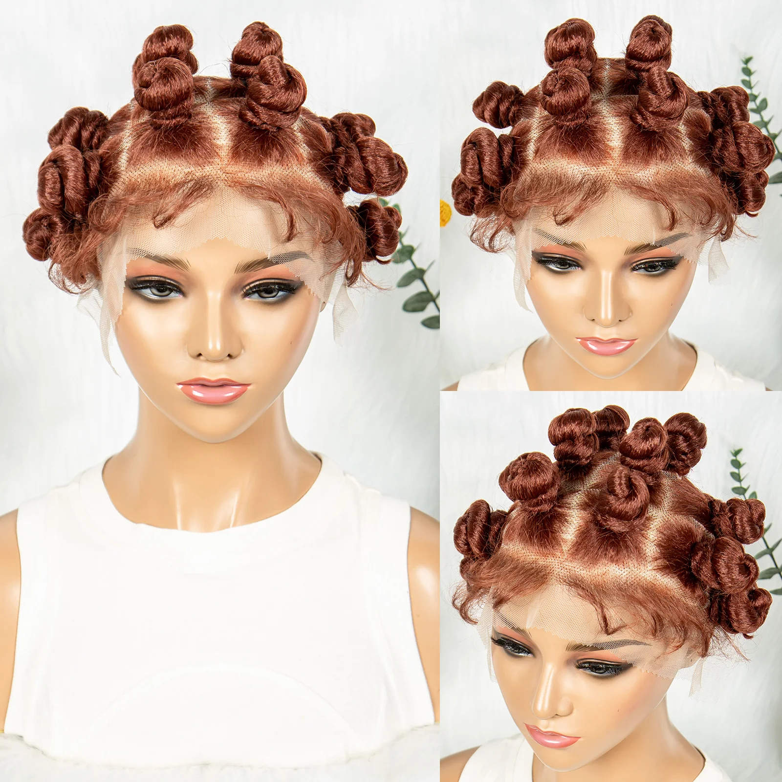 Full Lace Handmade Bantu Braided Wigs Synthetic Lace Frontal Short Cute Bantu Braided Lace Wig With Baby Hair for Black Women image 3