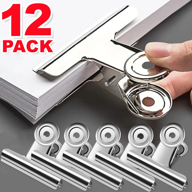 2-12Pcs Stainless Steel Paper Clamps Bulldog Clips File Hinge Binder Clip Clamps Heavy Duty Book Clamp Clips for Office School