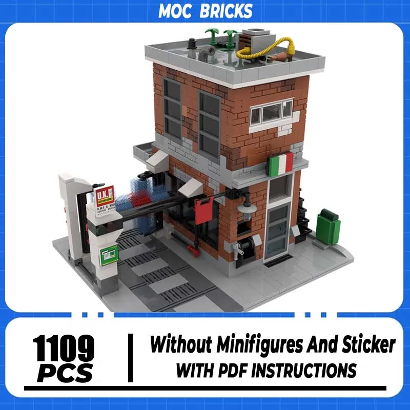 

Конструктор Street View Moc: Модель автомойки Speed Champion, технологичные кирпичики для самостоятельной сборки, игрушка-конструктор, праздничный подарок