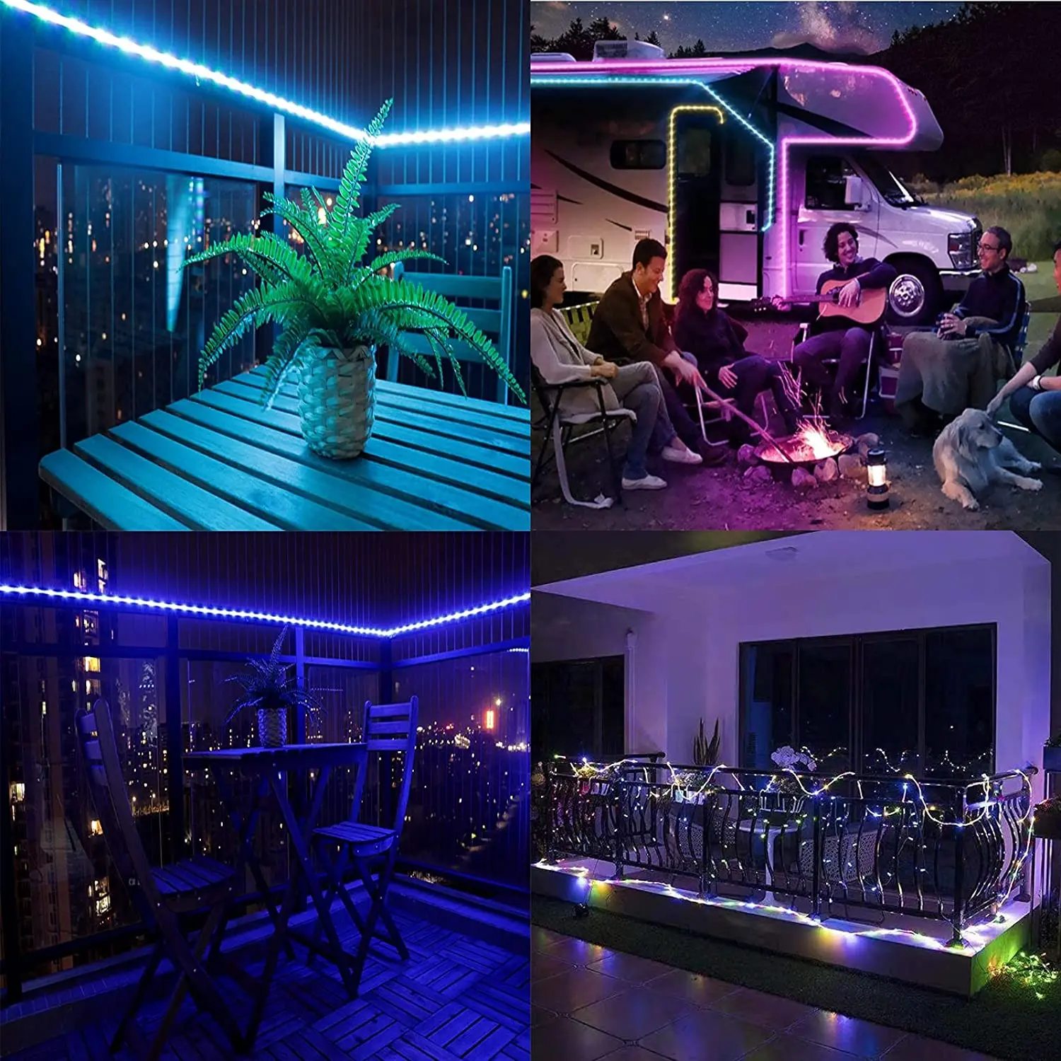 Solar Powered RGB cor mudando ao ar livre LED Strip Lights, 8 modos de iluminação, IP67 impermeável, Auto On, Off