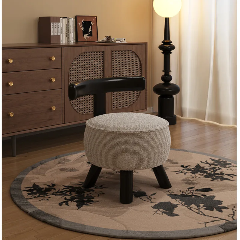 

Middle Ancient Style Shoe Changing Stool Solid Wood Backrest Foot Seat Rotating Hallway Ottoman Living Room Children's Chairs