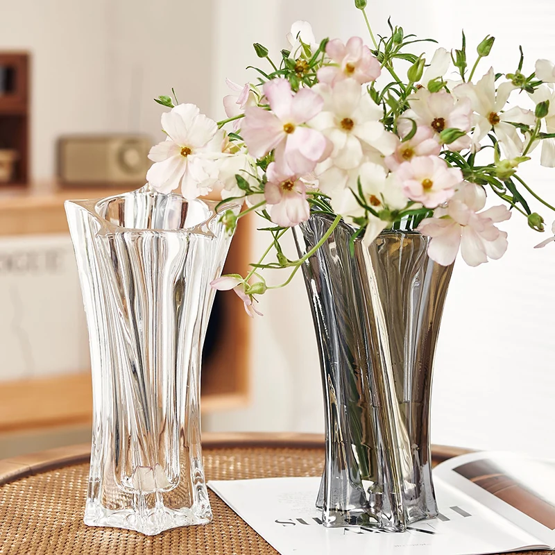 

Premium Thick Glass Vase Transparent Water Hydroponic Fresh Flowers Rose Flower Arrangement Decoration Light Luxury Style