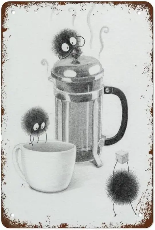 Grehge ites Breakfast Nook Soot Sprite French Press Studio Ghibli Wal Retro Nostalgic Wall Quote soggiorno bagno palestra regalo F