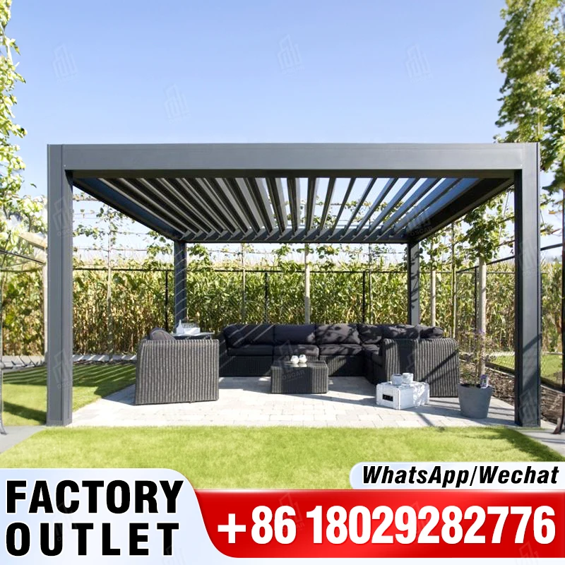 New Arrival Automatic Electric Pergola Motorized Louvered Roof Pavilion Outdoor Aluminium Modern Pergola