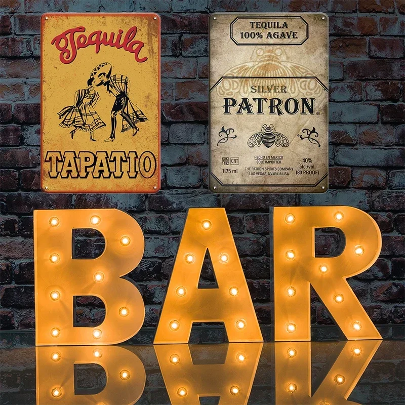 Tequila Whisky Tin Sign Metal Sign Decorative Vintage Plate Decor Retro Plaque for Bar Pub Man Cave Club Room Home Wall Decor