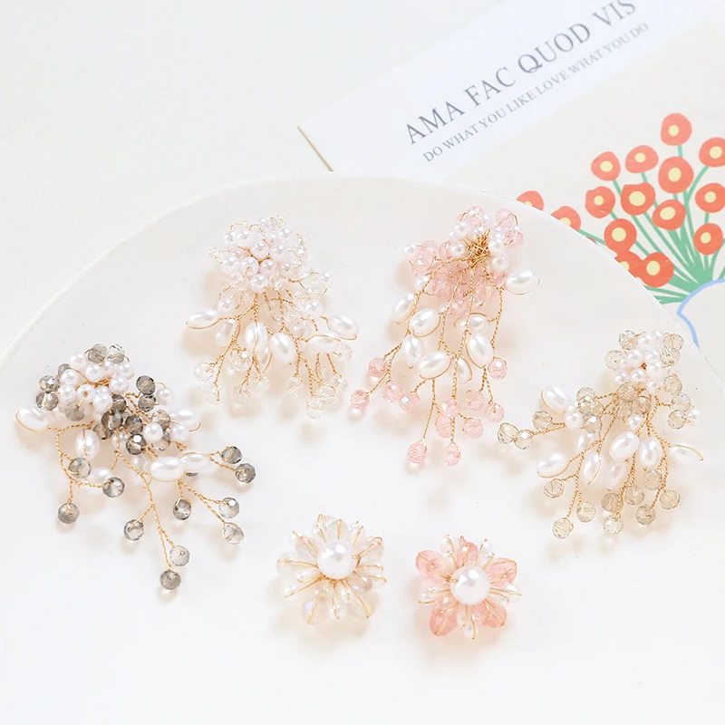 1pcs Crystal Pearl Braided Flower Beaded Patch Pendant Handmade Jewelry Earrings Hairpin Accessories Materials Charms