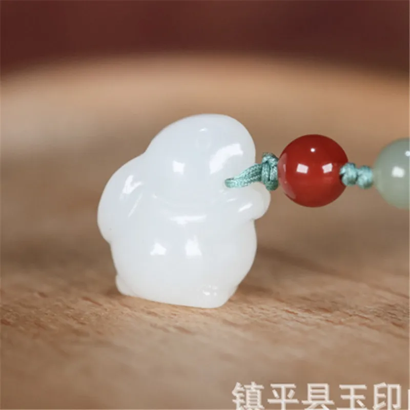 Natural Hetian White Jade Women, Necklace, Phone Strap, Keychain, Rabbit Like Brocade Pendant