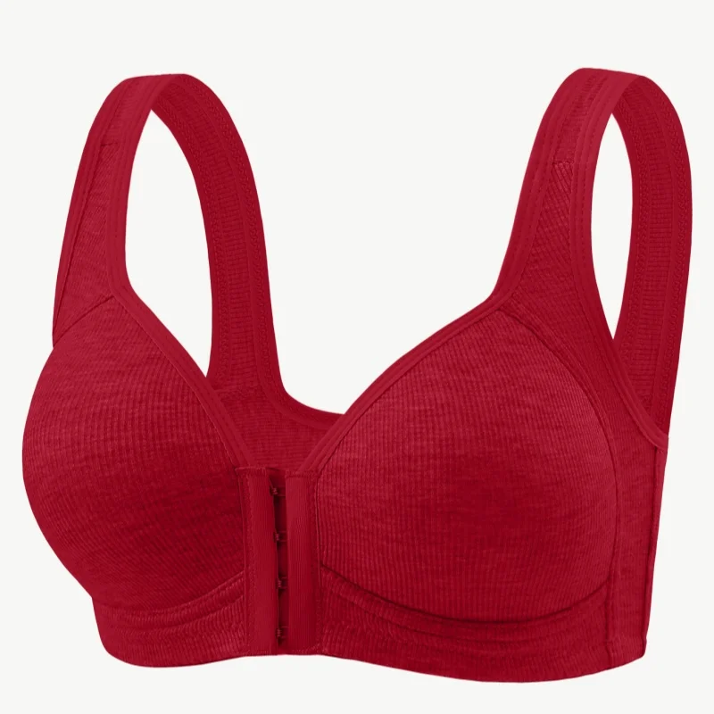 Damen-BH ohne Bügel, Vorderverschluss, einfarbig, vollständige Abdeckung, feste Körbchen, rückläufig für mittlere und ältere Menschen, individuell – Detail 24