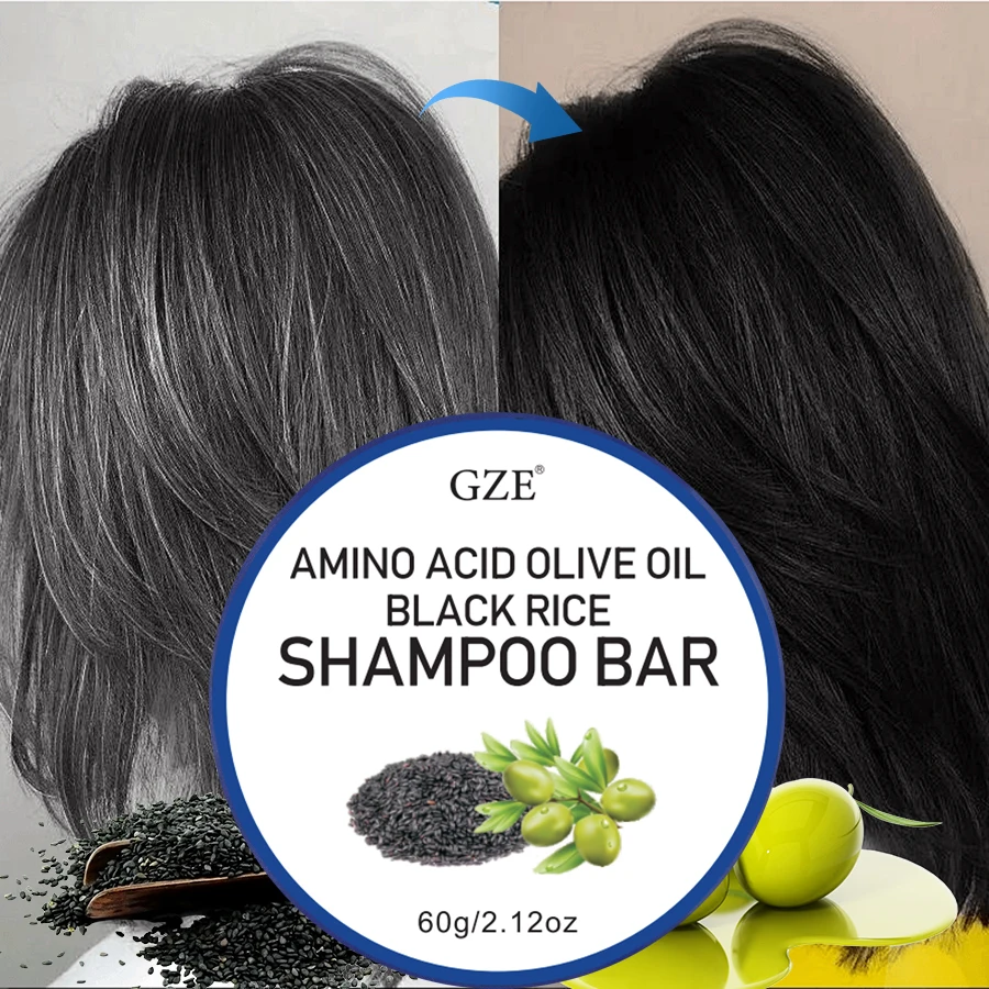 Gze Aminosäure & Olivenöl & schwarzer Reis Shampoo Riegel Seife für graues Haar reduziert, dringt in die Wurzel bis zur Spitze ein